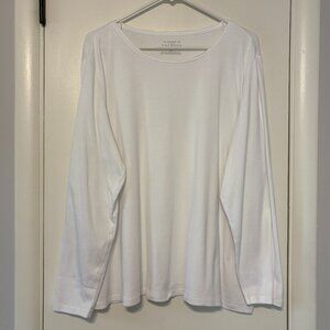 Talbots Womens Plus Classic White L/S Pima Crewneck Tee Shirt Top 2X 2024